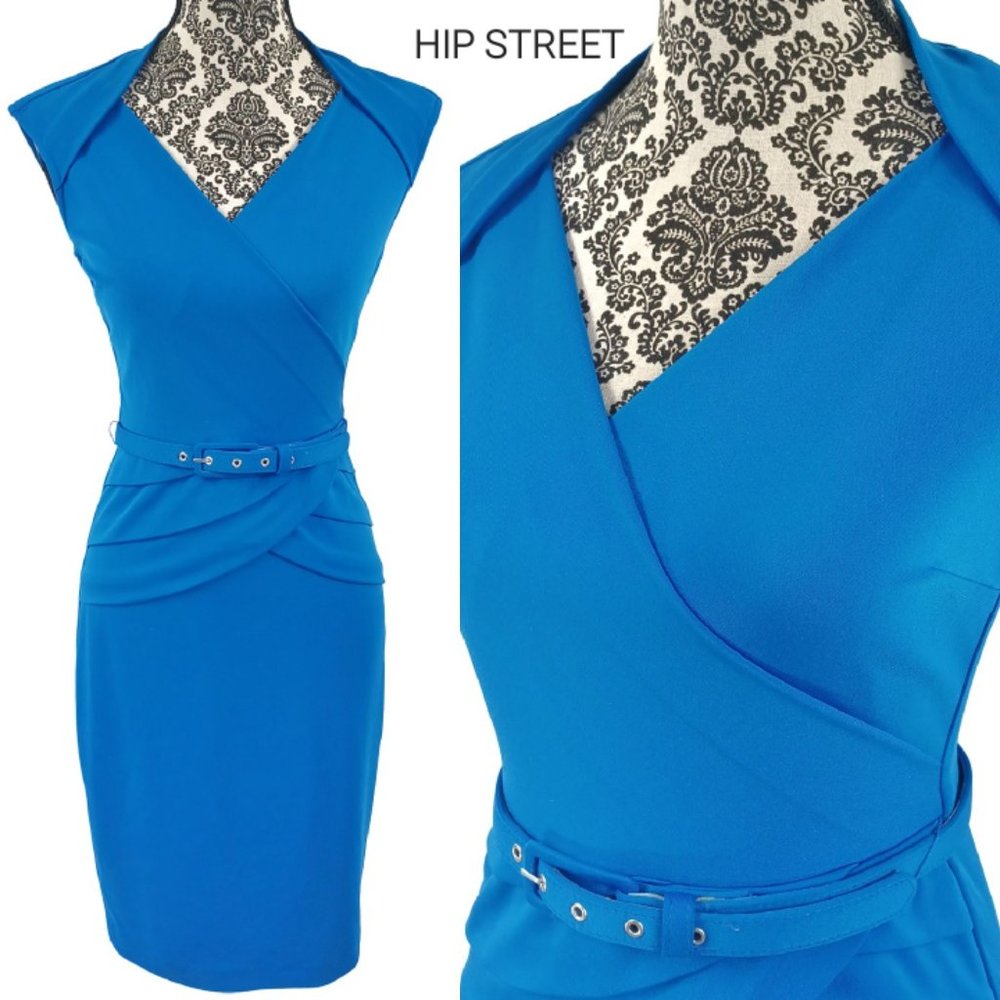 Cache Sleeveless V Neck Retro Look Royal Blue Bod… - image 1